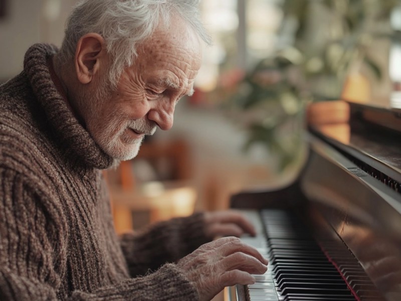 Ein Mann, der Klavier spielt. (KI-generiert)