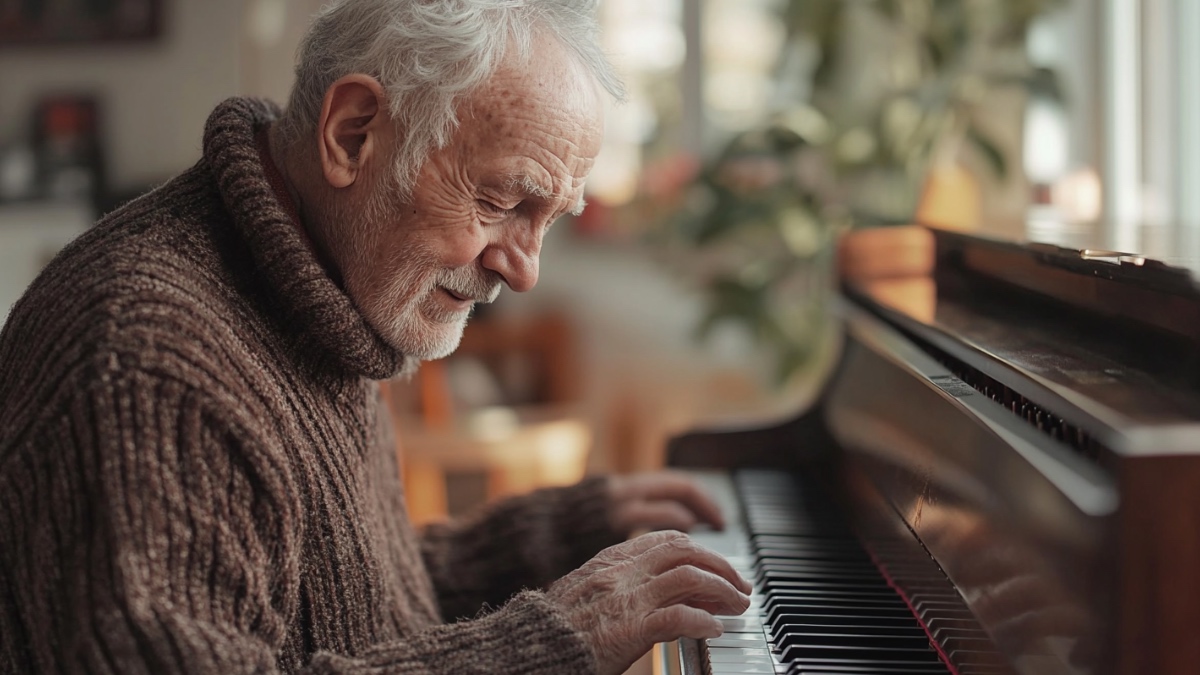 Ein Mann, der Klavier spielt. (KI-generiert)