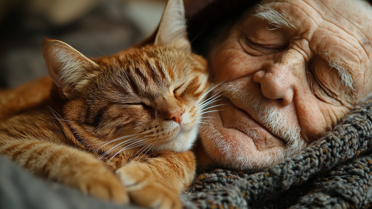 Ein Mann und eine Katze. (KI-generiert)