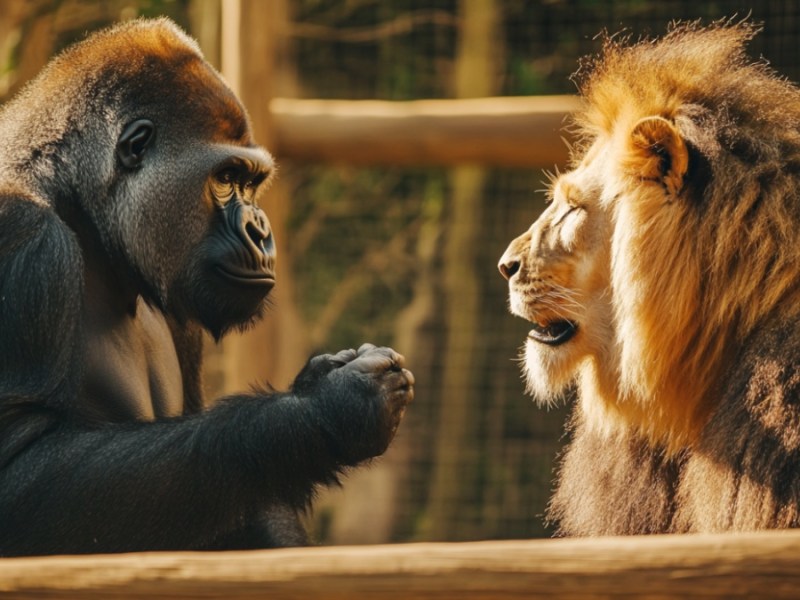 Ein Gorilla und ein Löwe. (KI-generiert)