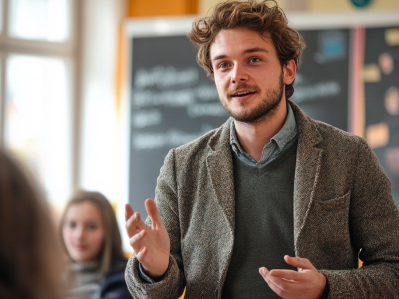 Ein Lehrer vor seiner Klasse. (KI-generiert)