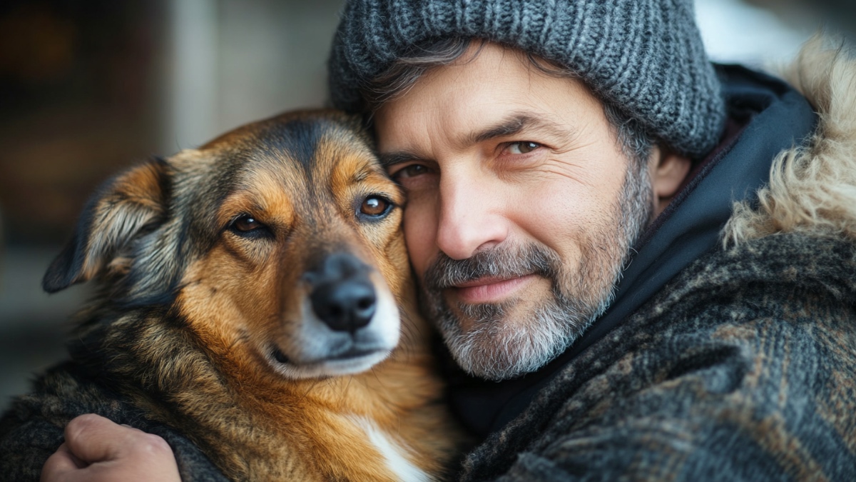 Ein Mann und ein Hund. (KI-generiert)