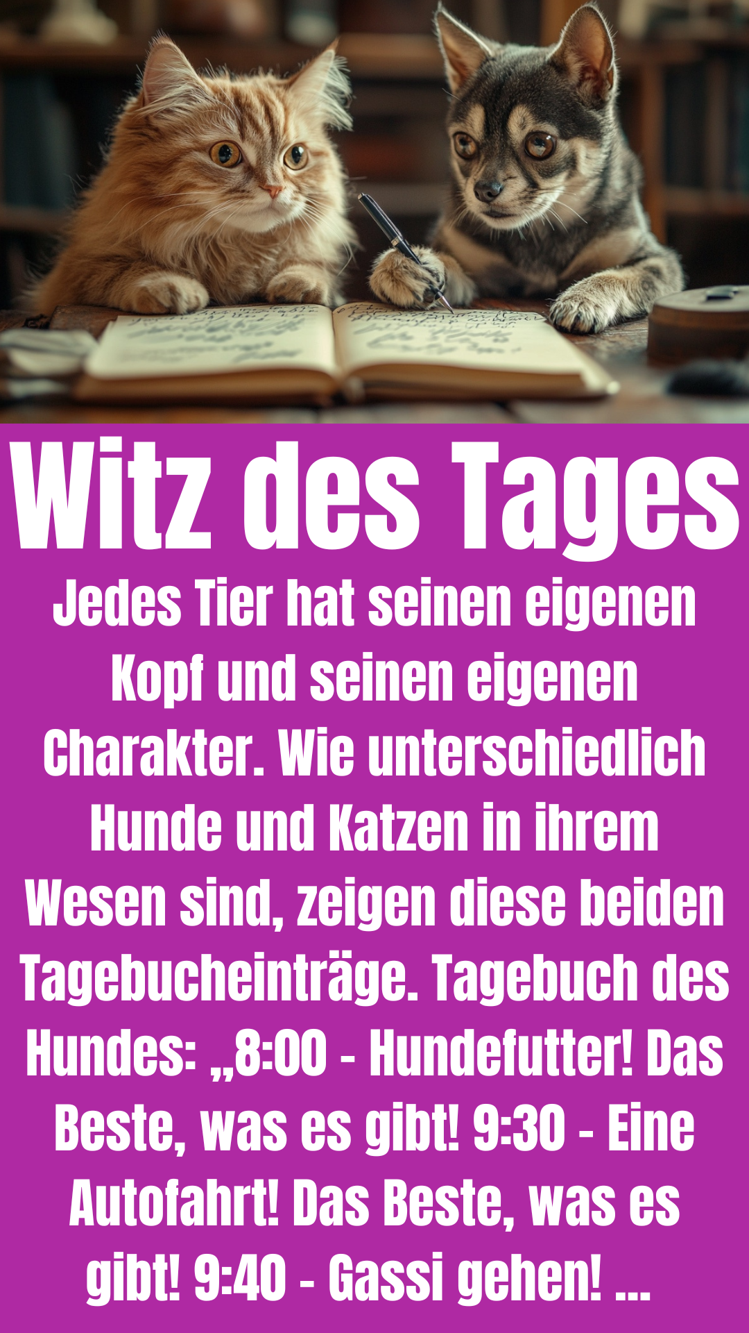 Witz des Tages: Hund und Katze schreiben Tagebuch