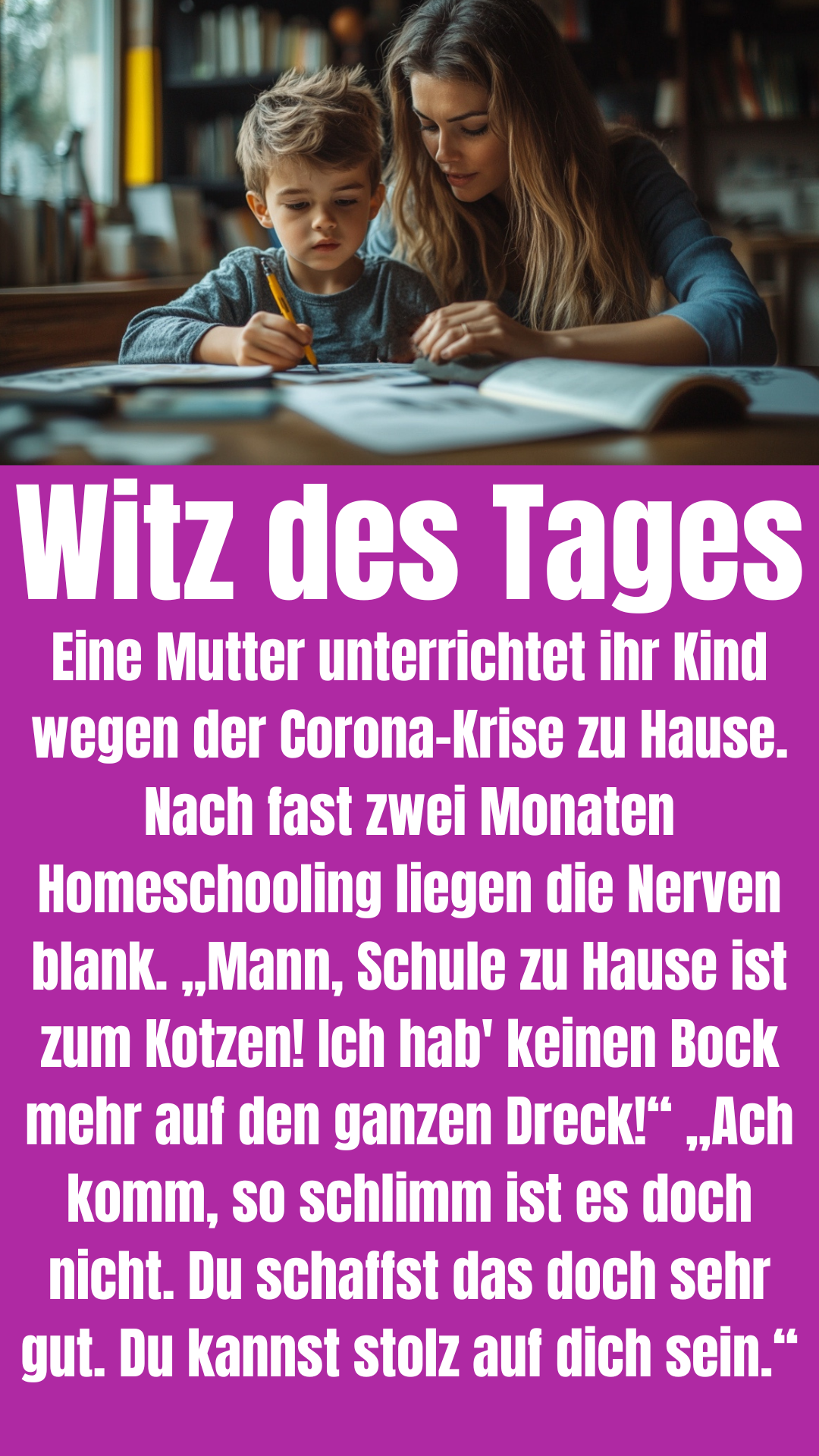 Witz des Tages: Homeschooling wegen Corona sorgt für Krise